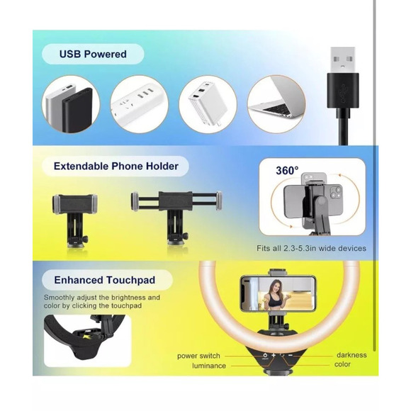 SOLD  14’’ Ring Light LED 62" Tripod Stand Phone Holder Dimmable Blogger NIB - Picture 5 of 5